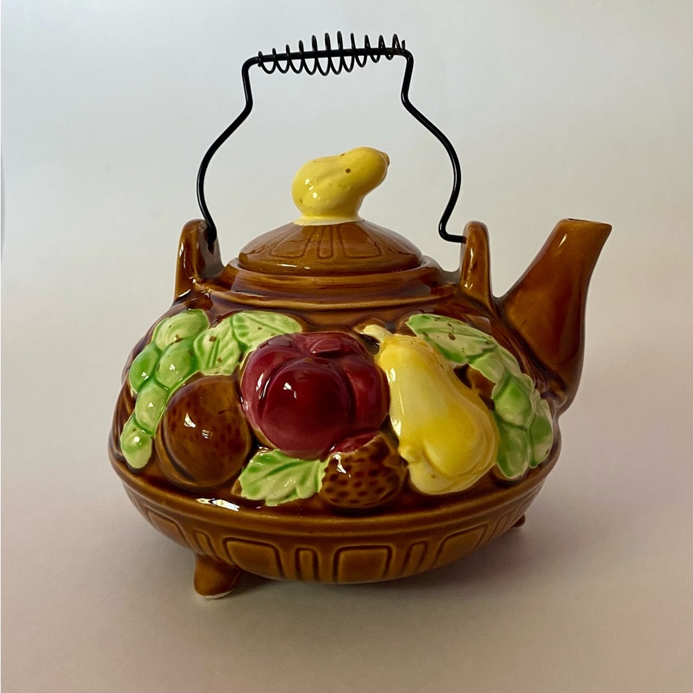 Vintage NAGOYA Japan Footed Teapot w/ Autumn Harvest Design